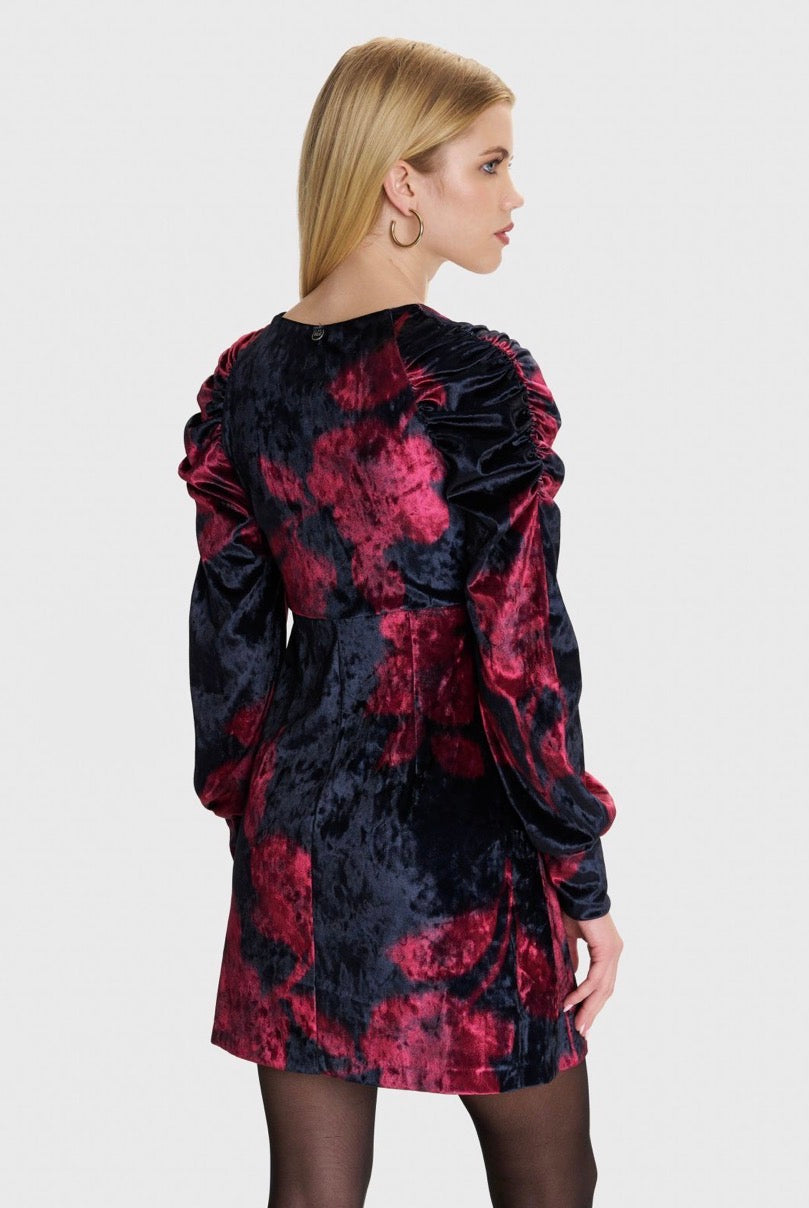 ALE - Fustan i zi veludh i shkurter me printe florale