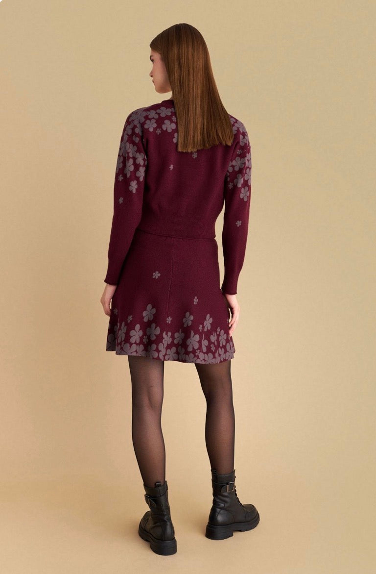 attrattivo - Set deve cardigan dhe fund ne ngjyren vishnje me motive florale