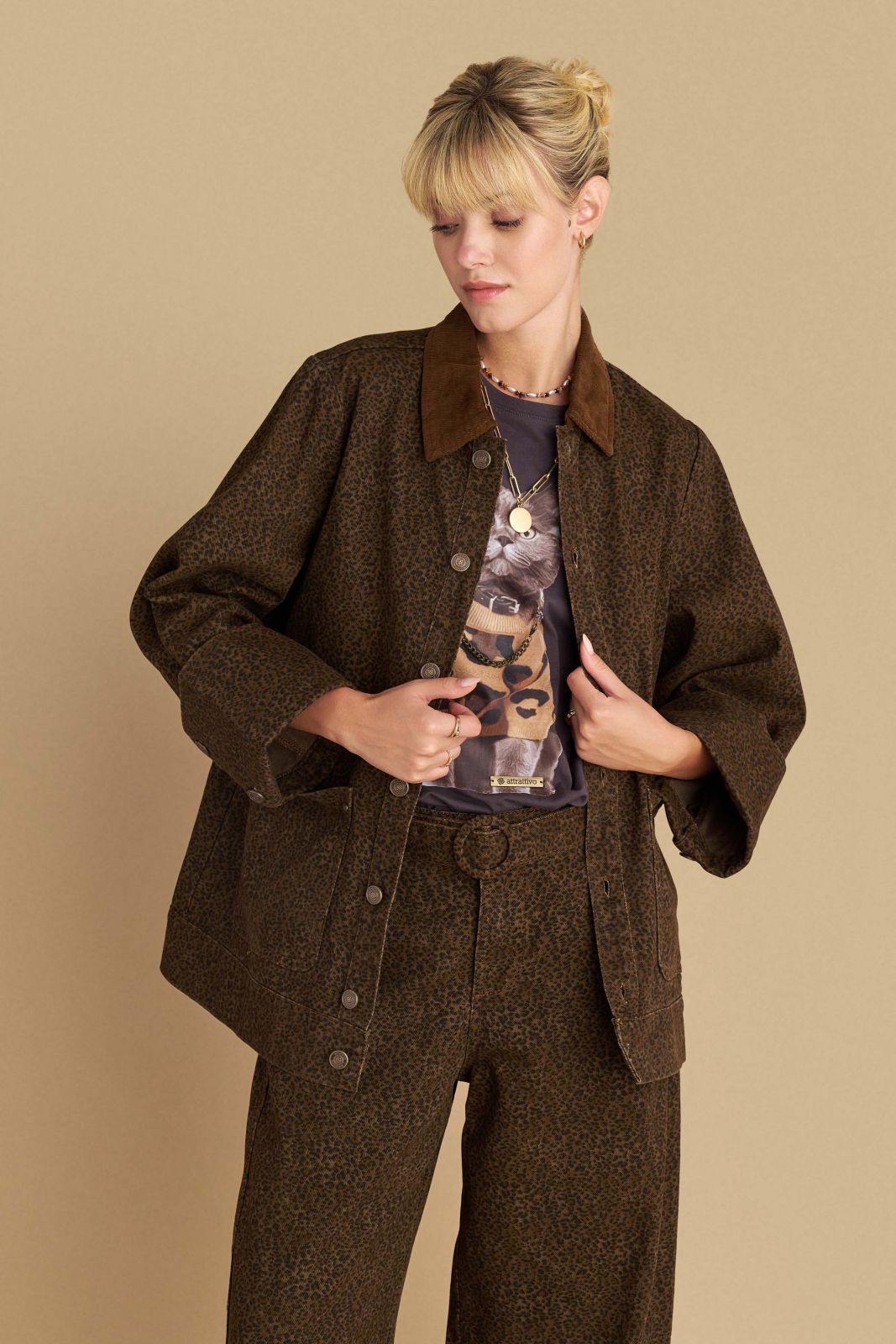 attrattivo - Xhakete kafe oversize me printe leopardi