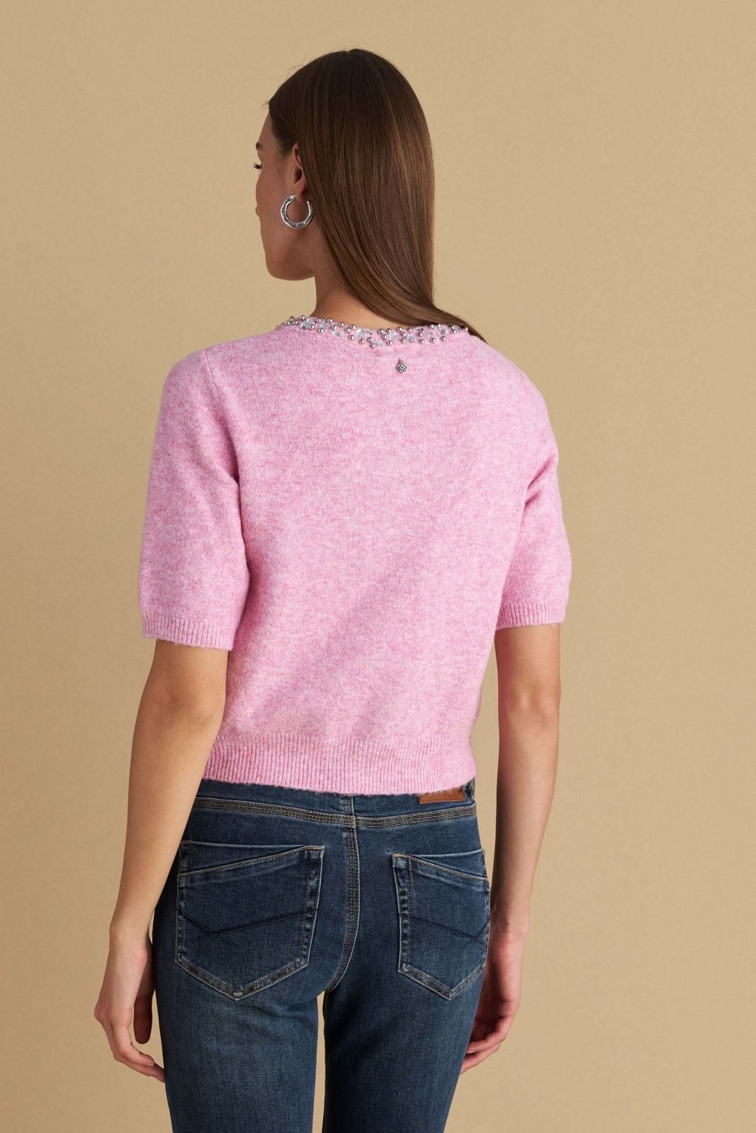 attrattivo - Cardigan i shkurter i kuq dhe roze me elemente dekorative