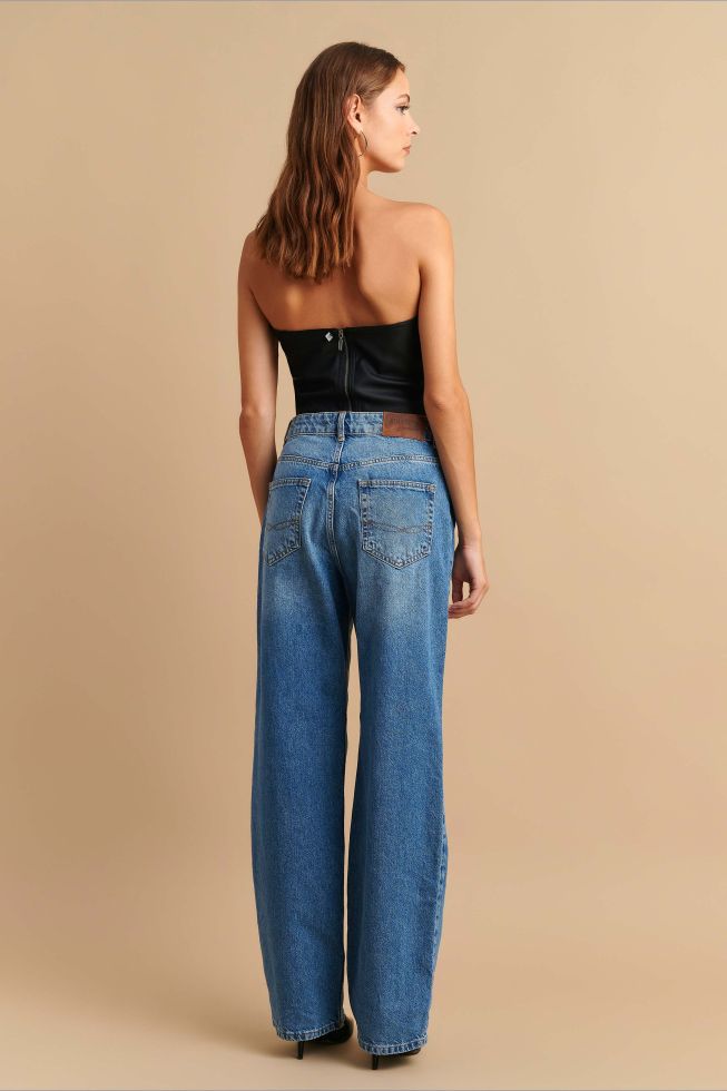 attrattivo - Pantallona xhins ngjyre blu prerje e drejte