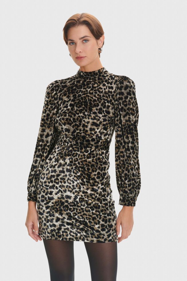 Ale - Fustan velvet me printe leopardi