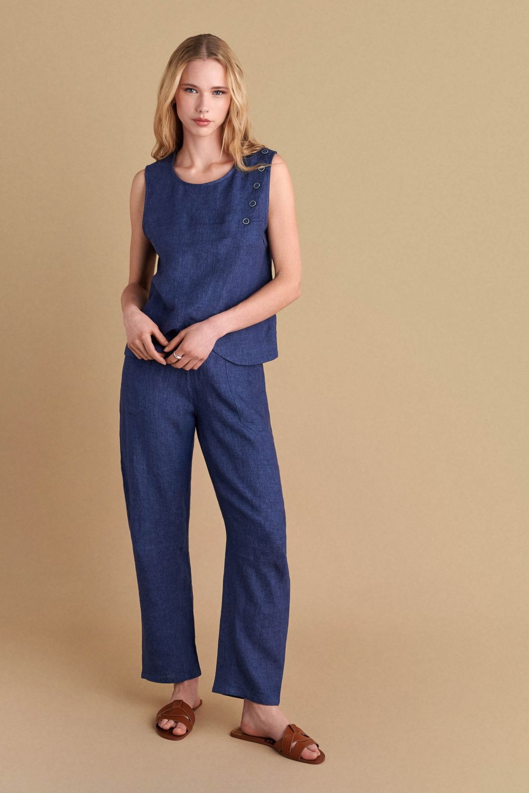 attrattivo - Set bluze dhe pantallona lino kafe dhe blu