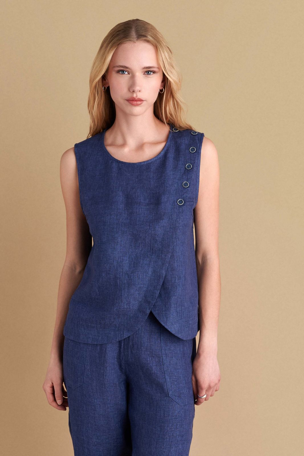 attrattivo - Set bluze dhe pantallona lino kafe dhe blu