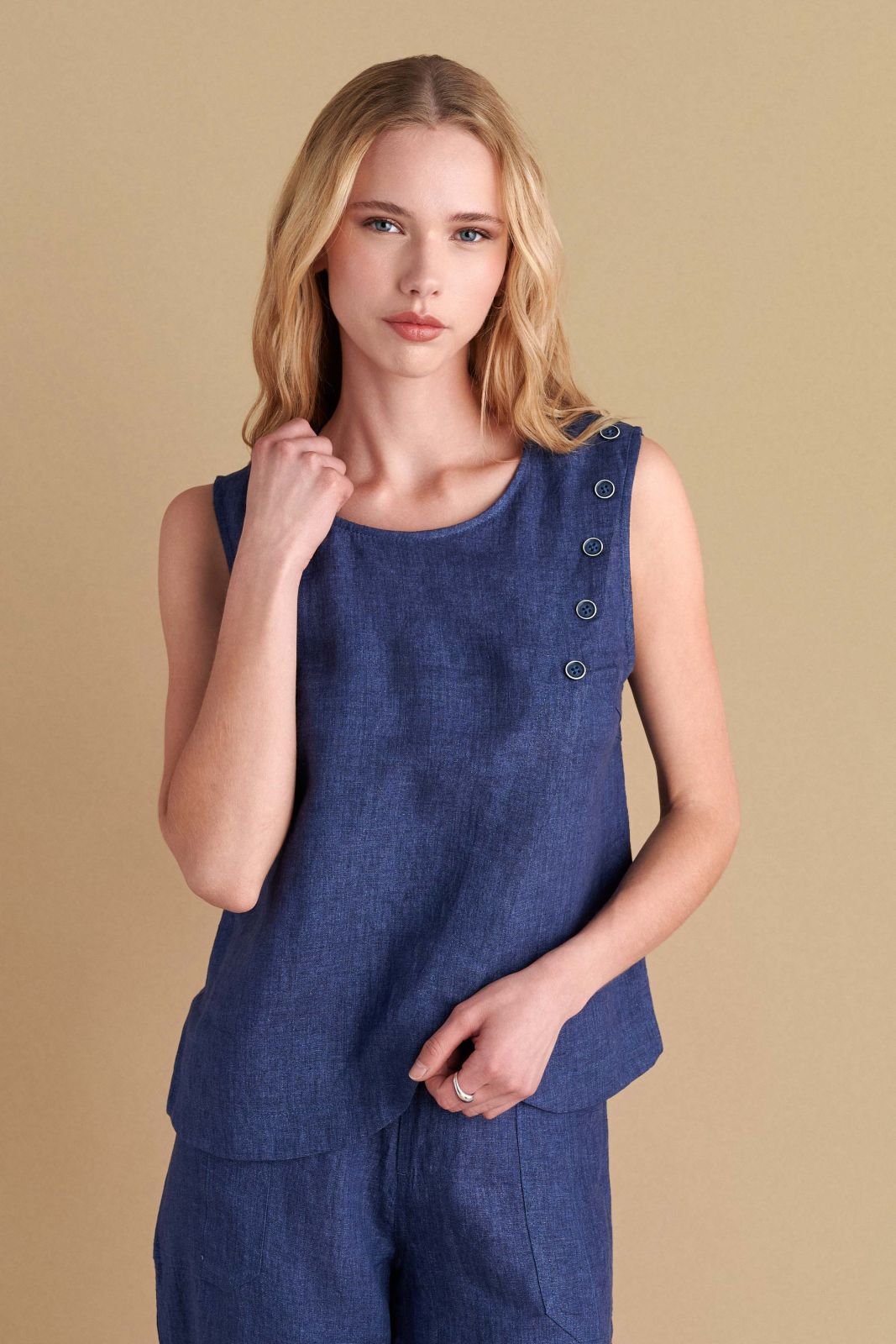 attrattivo - Set bluze dhe pantallona lino kafe dhe blu