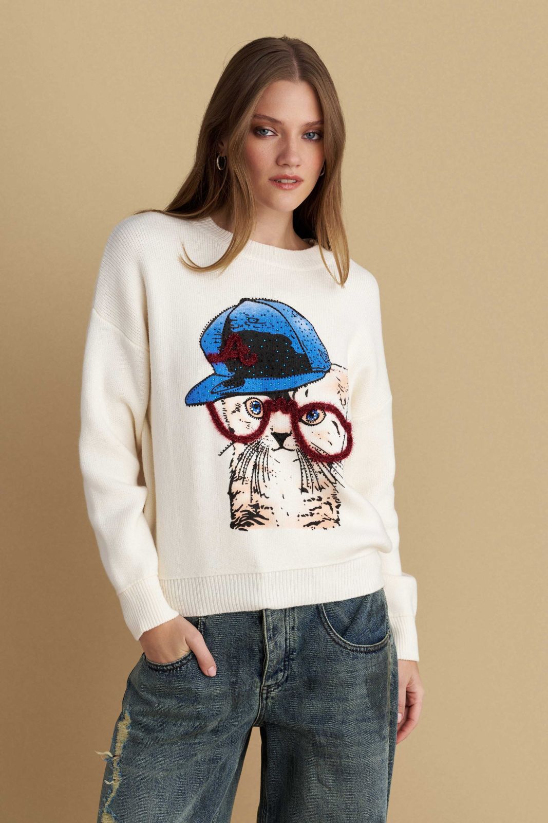 attrattivo - Pulover bezhe me motive