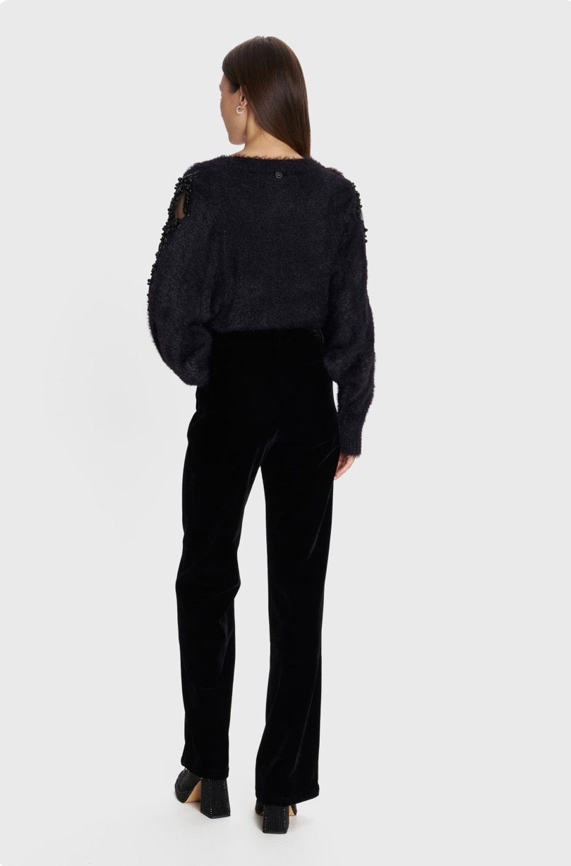 ALE - Pantallona veludhe vishnje dhe e zeze ne prerje te drejte