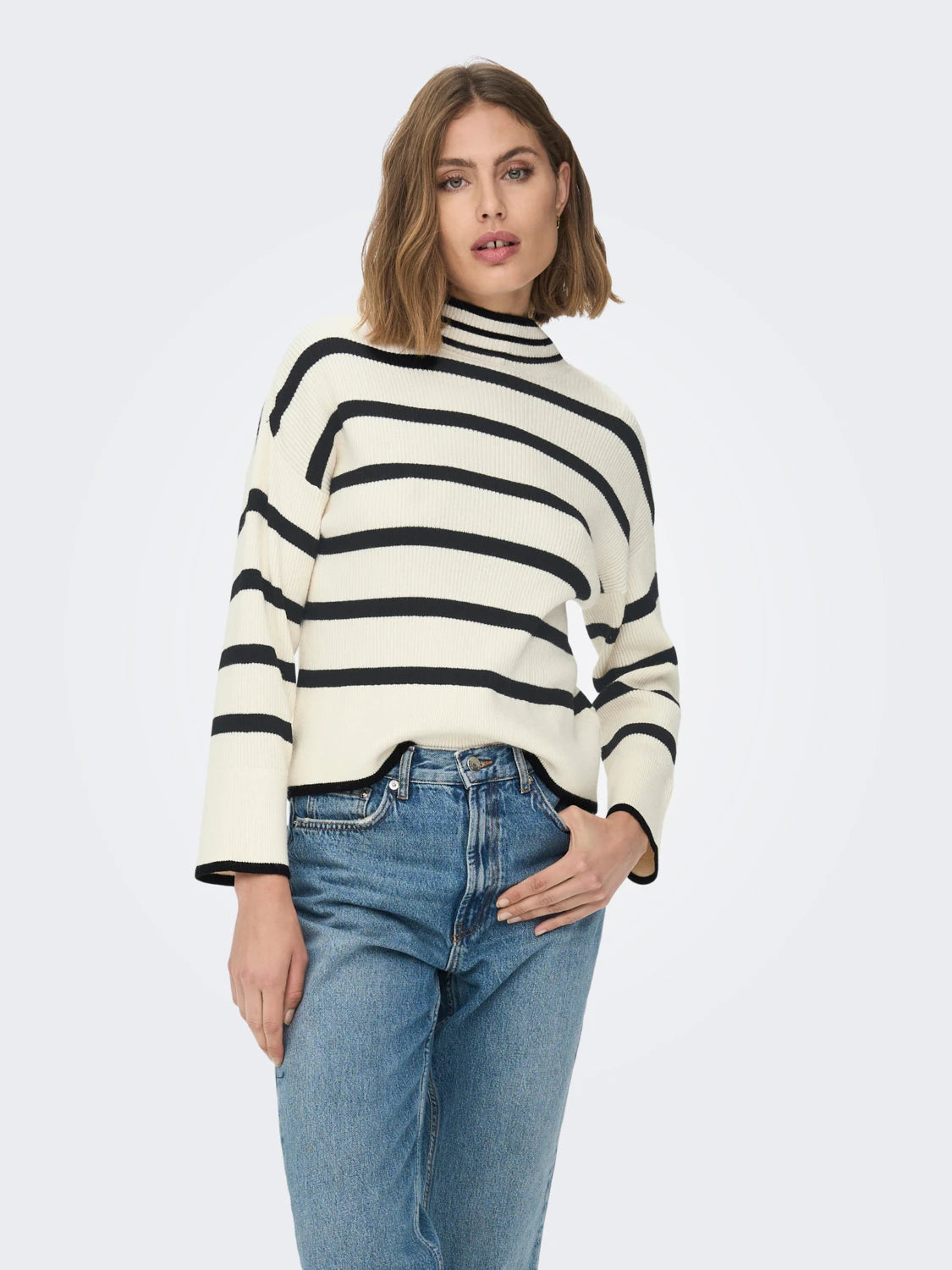 ONLY - Bluze gjysem golf bezhe me vija