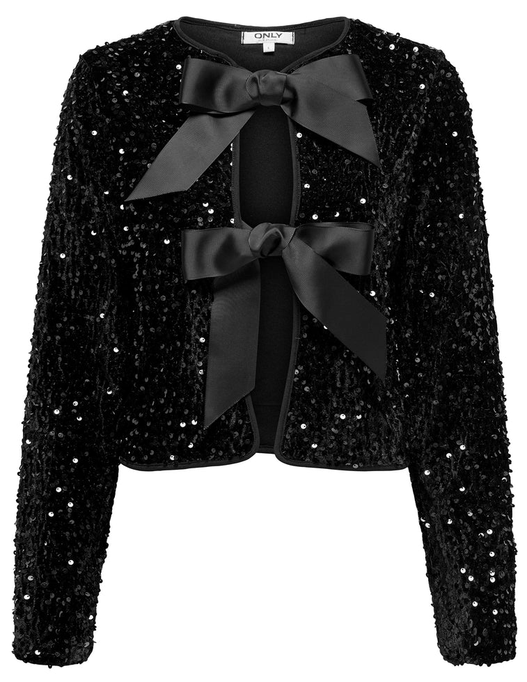 ONLY - Xhakete-cardigan i zi me temina dhe fjongo