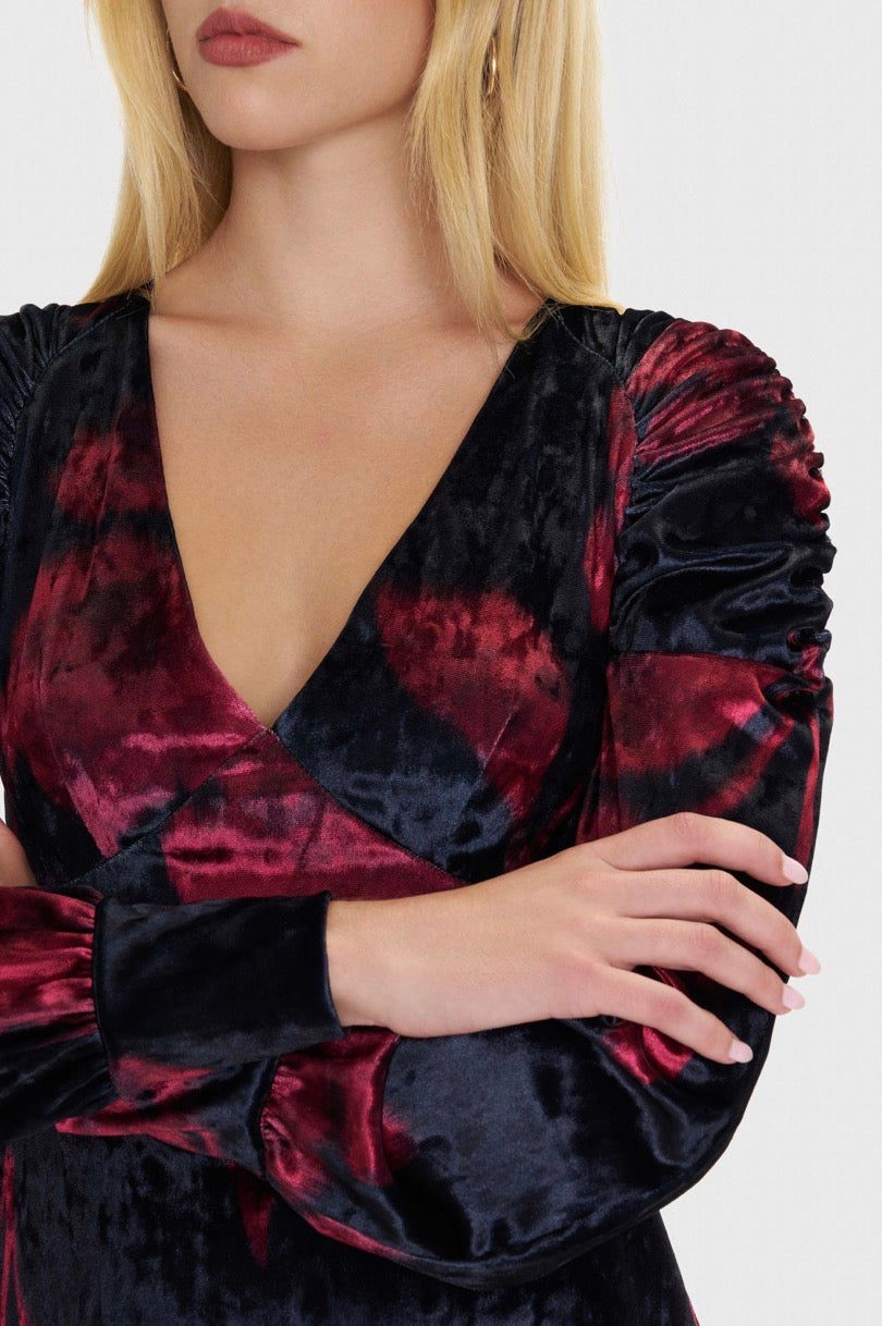 ALE - Fustan i zi veludh i shkurter me printe florale