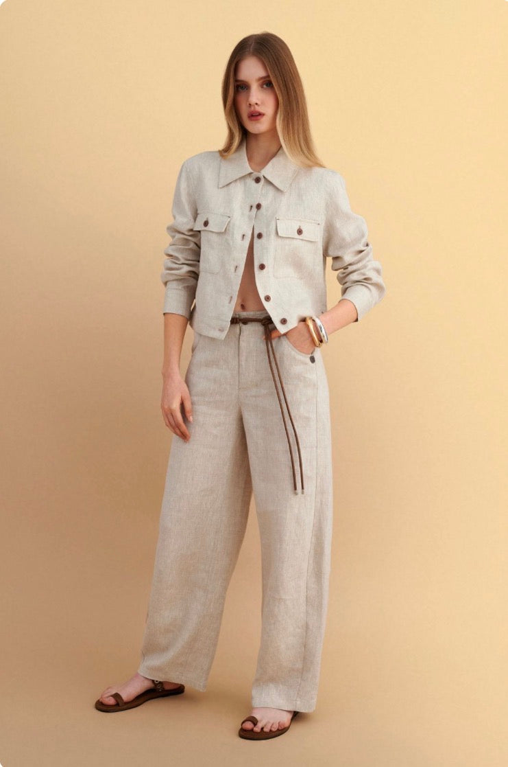 attrattivo - Pantallona lino bezhe