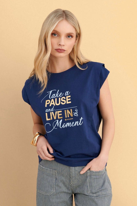 attrattivo - Bluze pambuku blu dhe e bardhe me printe