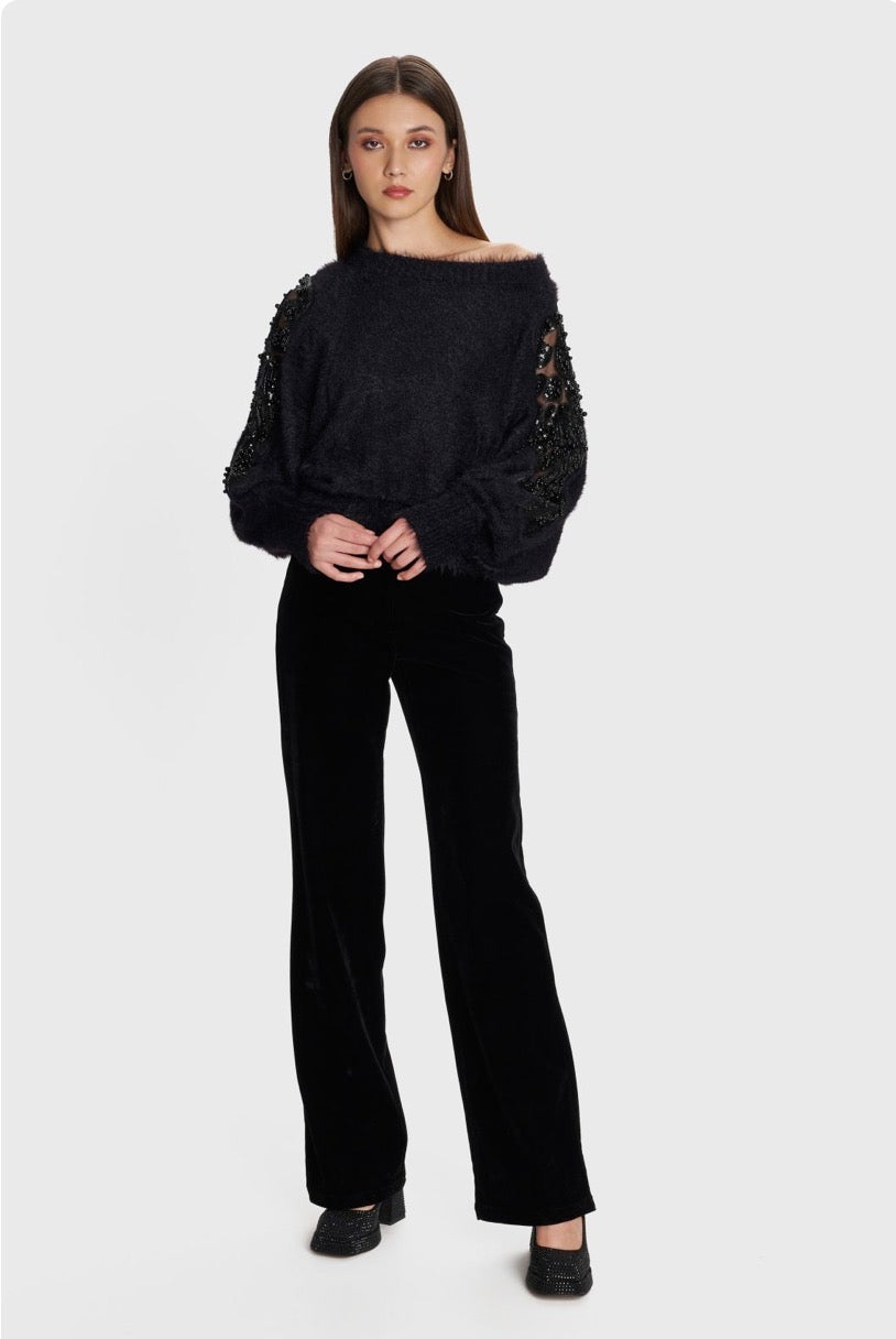 ALE - Pantallona veludhe vishnje dhe e zeze ne prerje te drejte