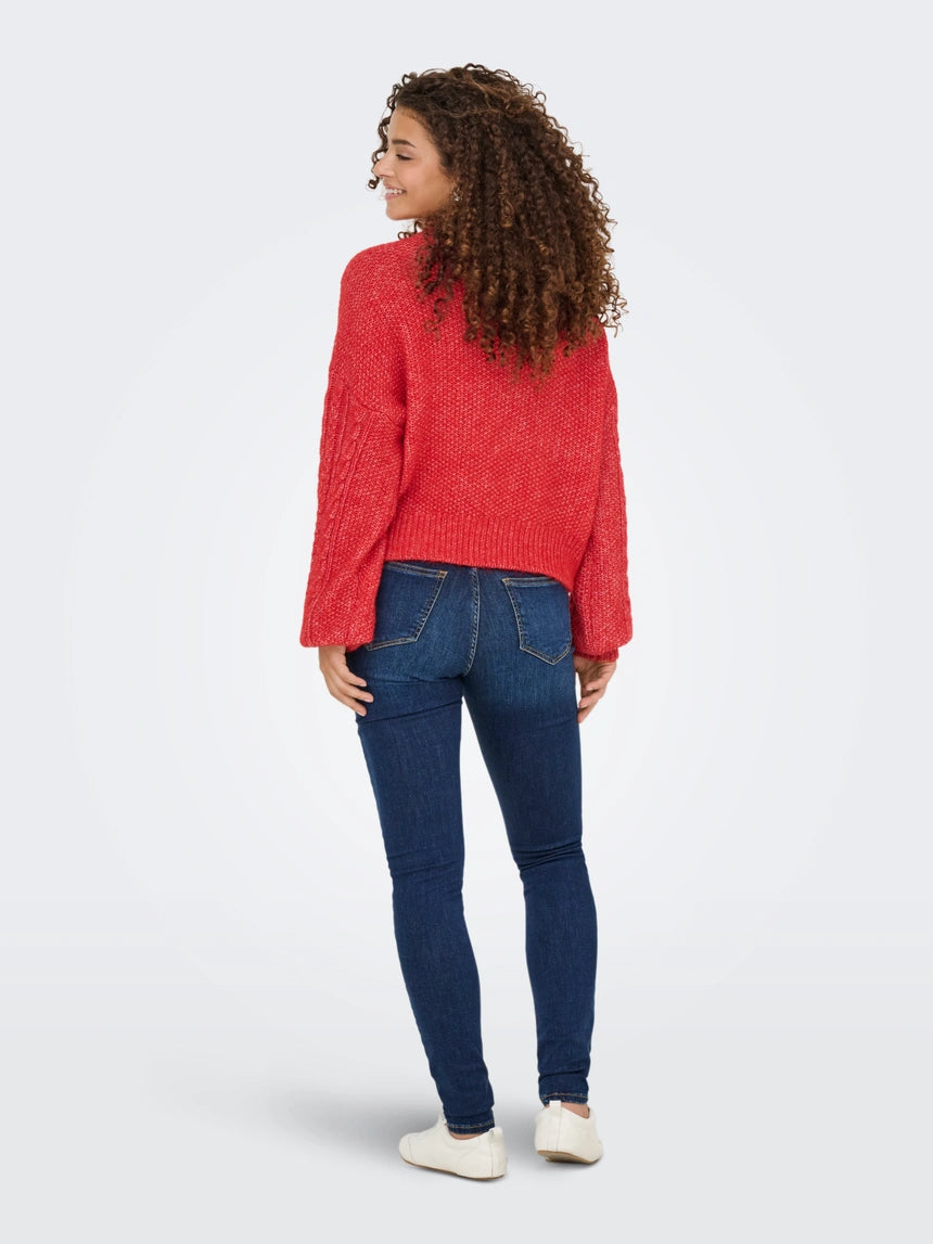 ONLY - Pulover e kuqe dhe kafe me thurje