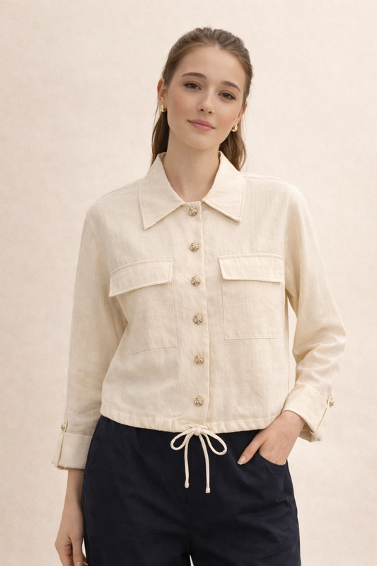 ONLY - Kemishe lino pana dhe blu me kopsa dhe xhepa