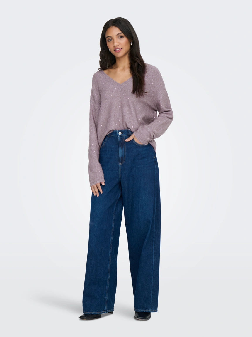 ONLY - Pulover roze , blu dhe gri me detaje xixash