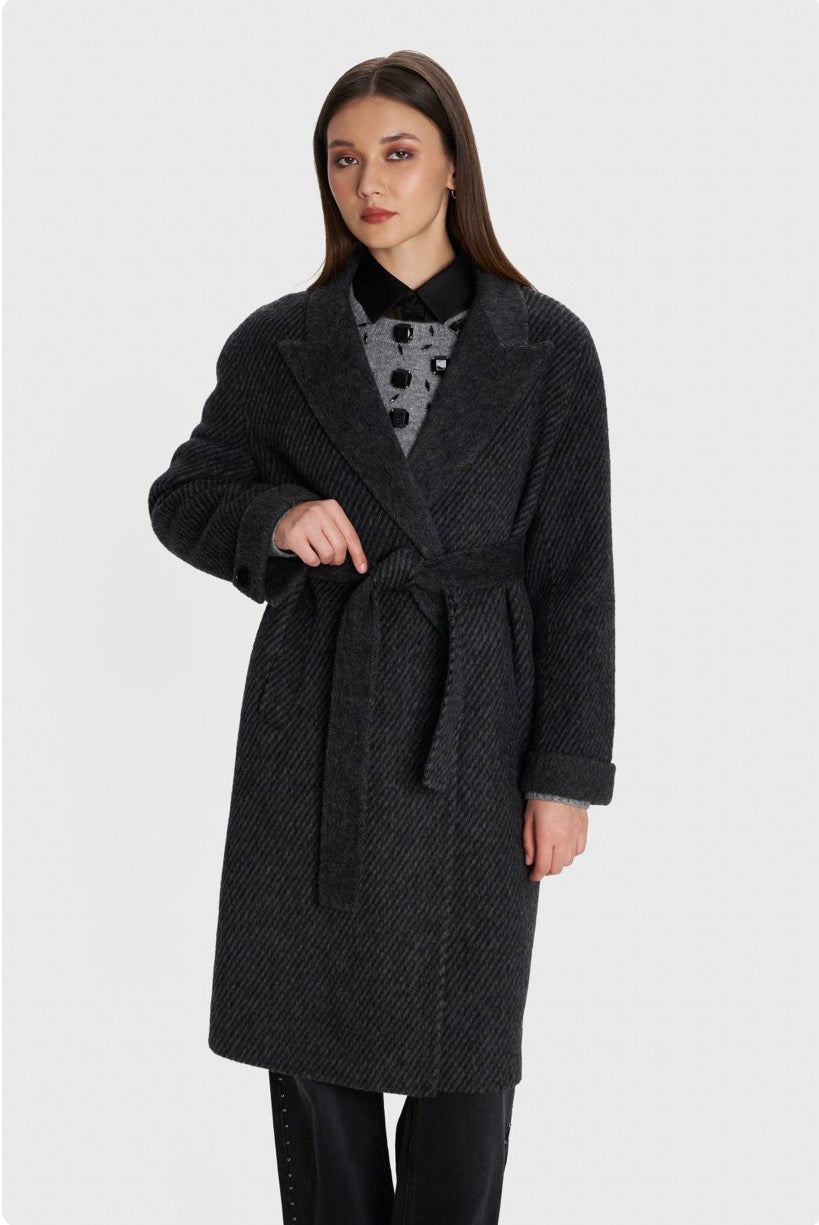 ALE - Pallto gri e gjate me lidhje