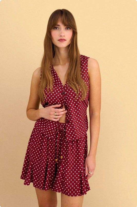 attrattivo - Set kemishe dhe fund i shkurter  i kuq me pika