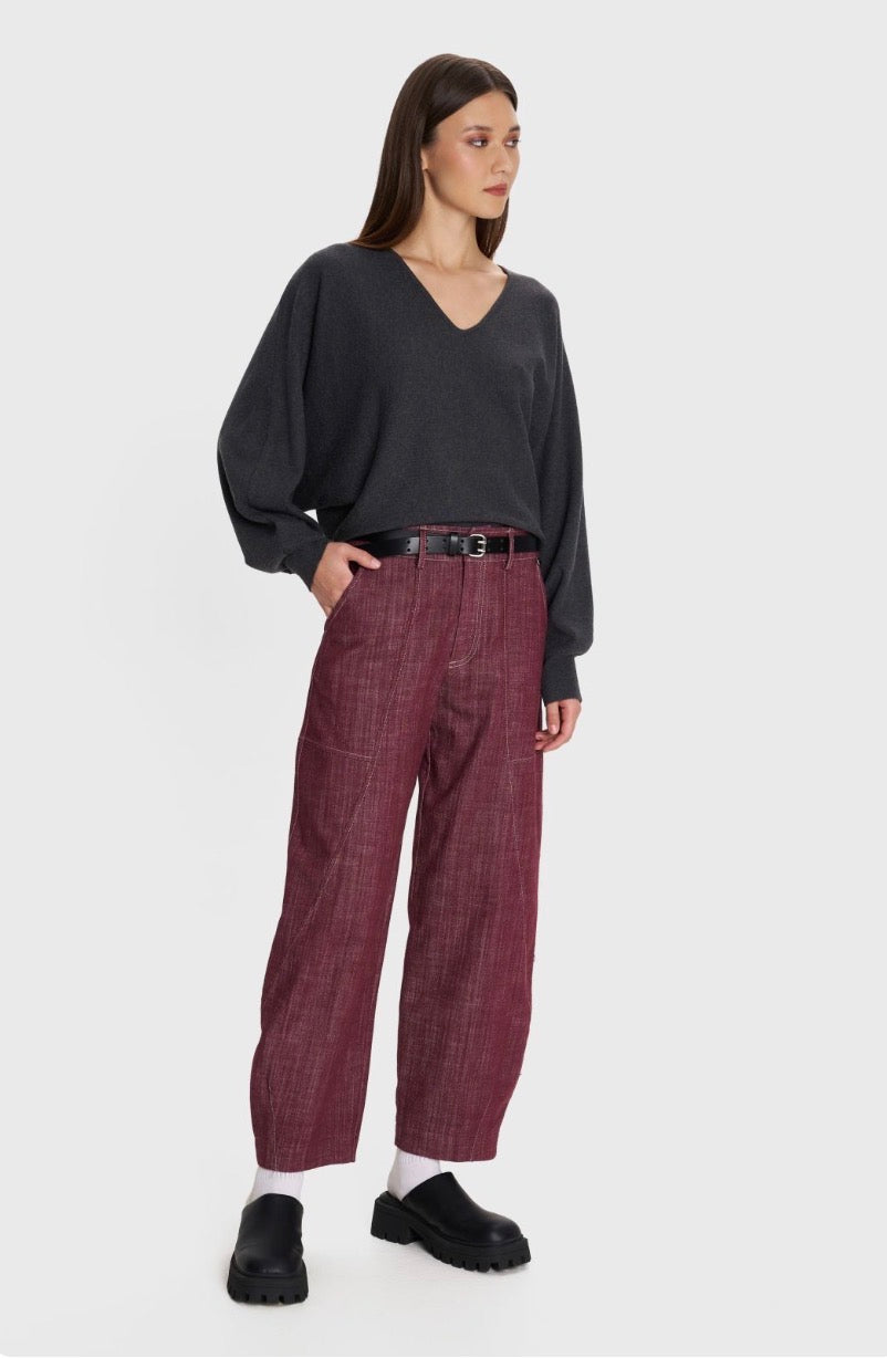 ALE - Pulover vishnje dhe gri me jake V