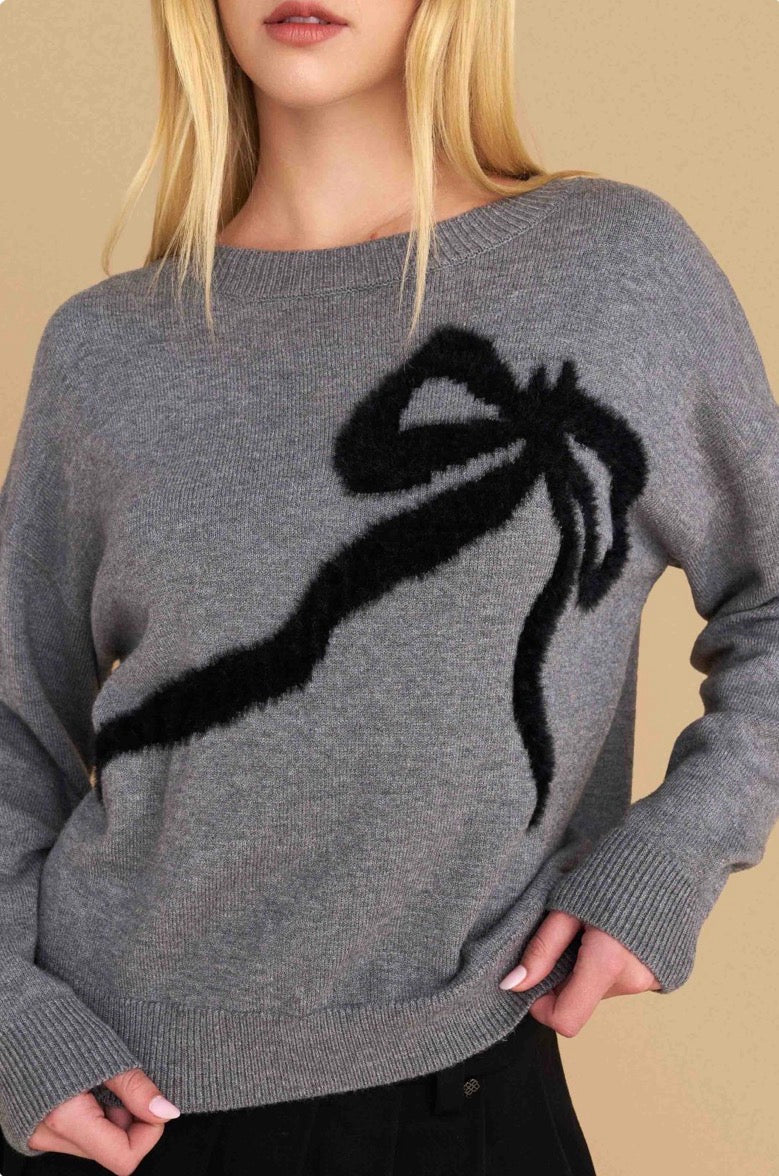 attrattivo - Pulover gri me fjongo dekorative