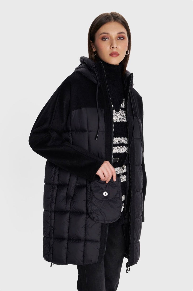 ALE - Pallto bezhe dhe e zeze trecerekshe me kapuc dhe cante