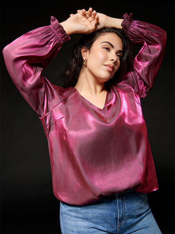ONLY CARMAKOMA (big size) - Bluze kremi ngjyre roze me shkelqim