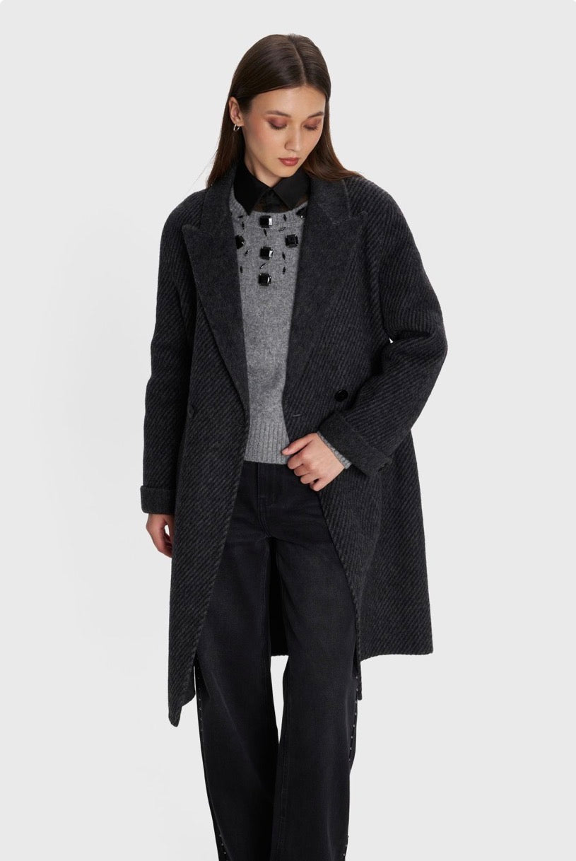 ALE - Pallto gri e gjate me lidhje