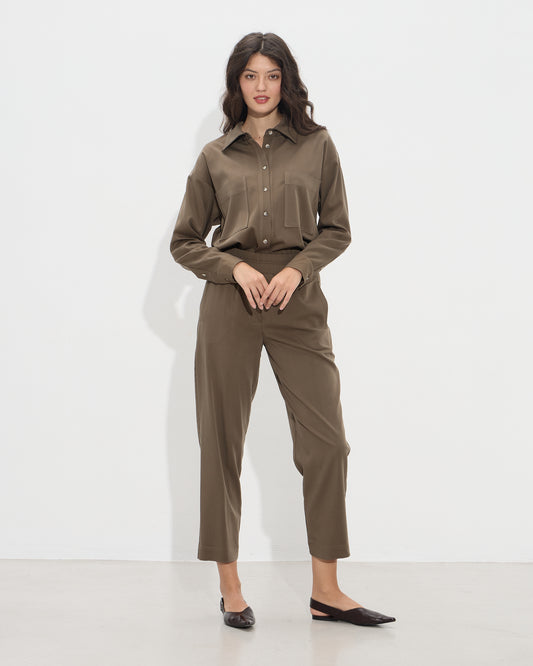 Passager - Pantallona jeshile dhe te zeza prerje e drejte me llastik ne bel