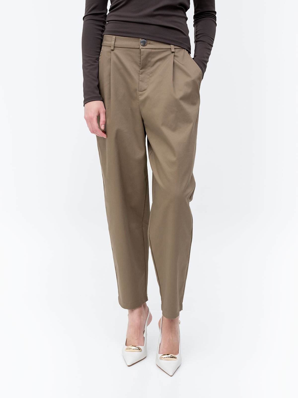 ONLY - Pantallona kafe me prerje te lirshme