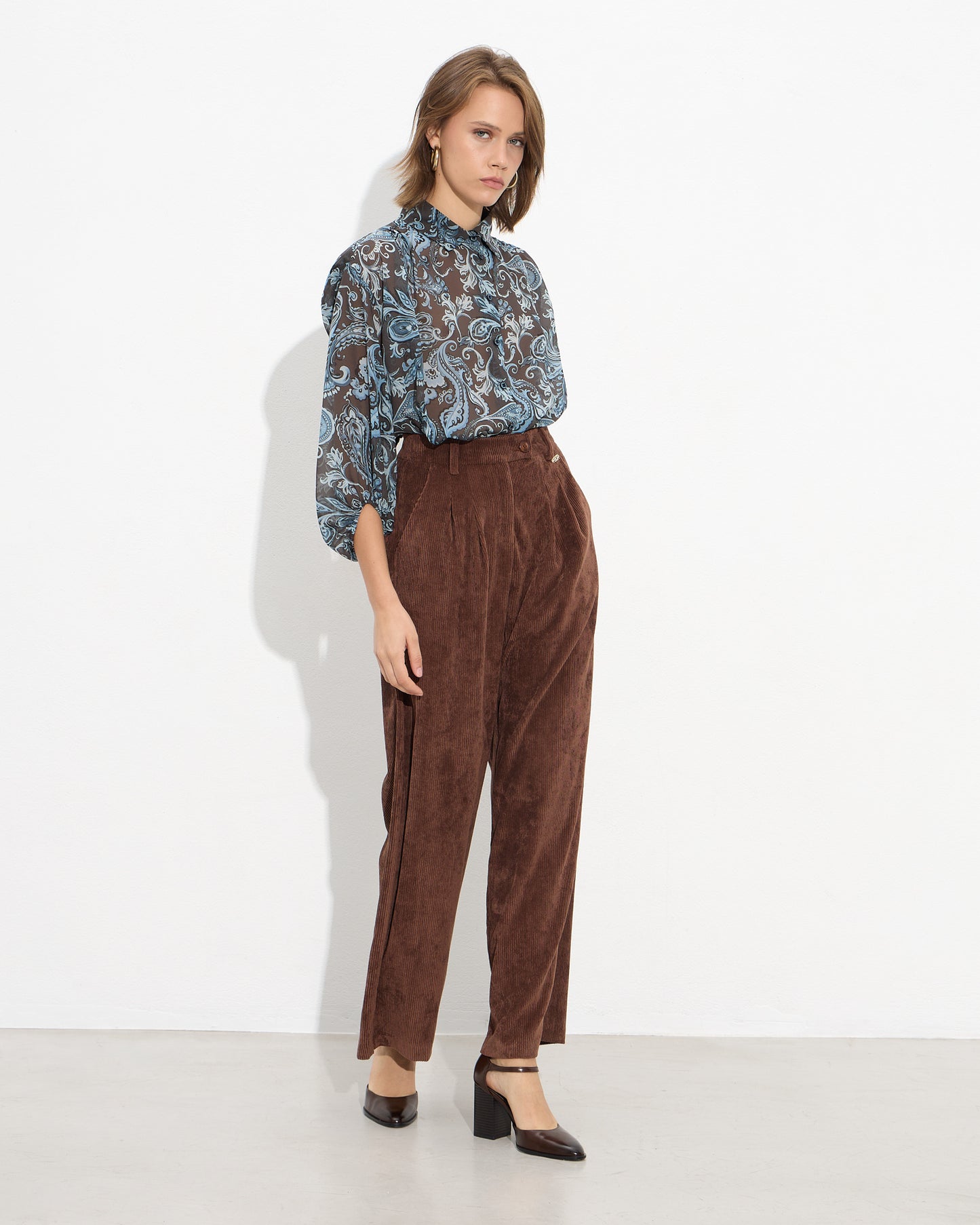 Passager - Pantallona kadife kafe dhe blu ne prerje te drejte