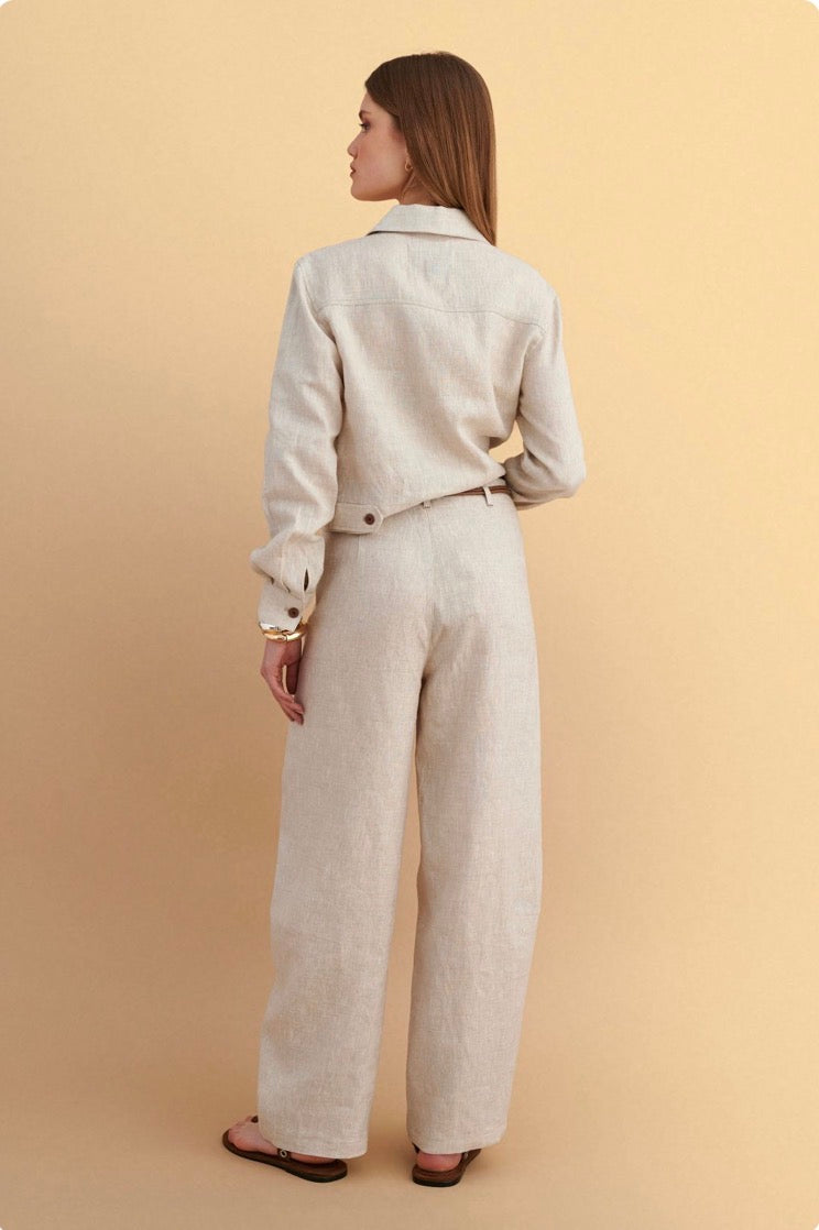 attrattivo - Pantallona lino bezhe