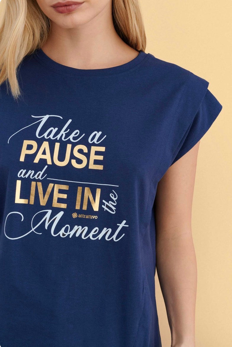 attrattivo - Bluze pambuku blu dhe e bardhe me printe