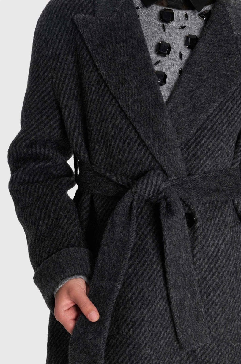 ALE - Pallto gri e gjate me lidhje