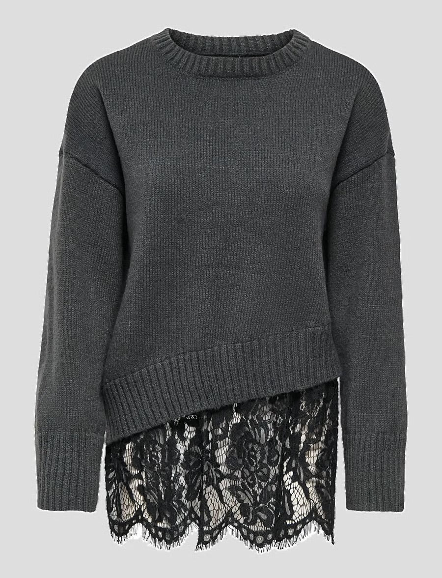 ONLY - Pulover gri me detaje dantelle