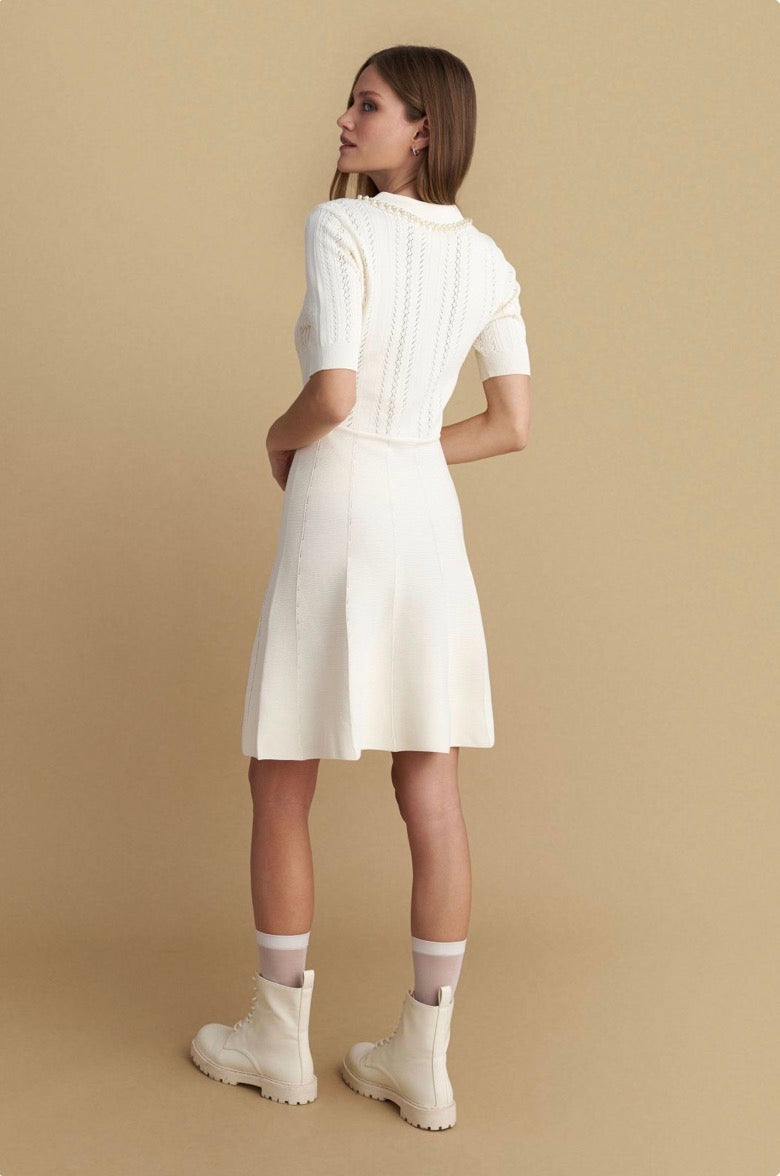 attrattivo - Fustan i shkurter bezhe dhe i zi me perla dekorative