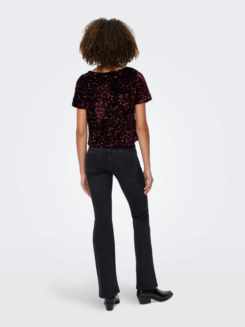 ONLY - Bluze vishnje, e zeze dhe gold me temina