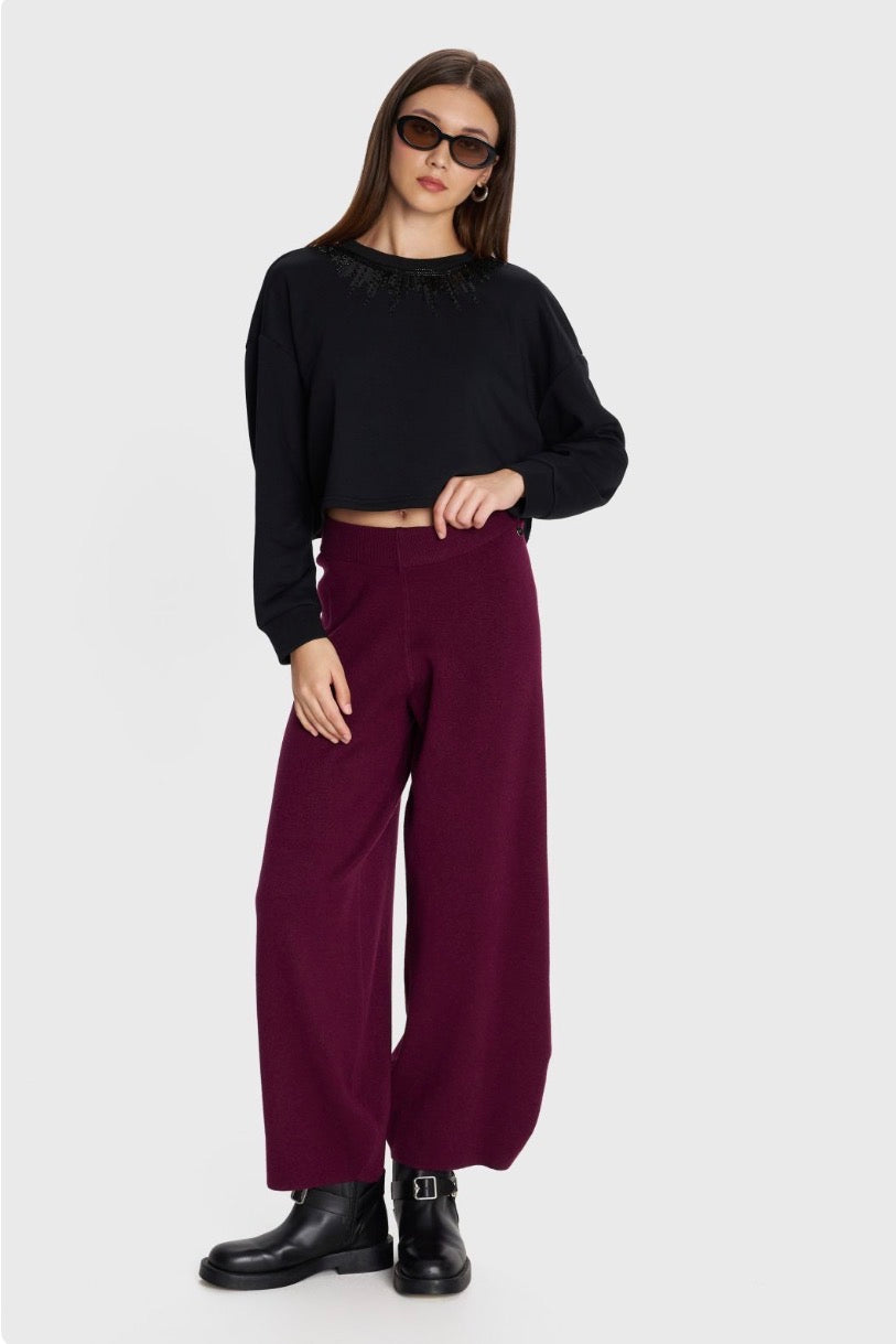 ALE - Pantallona vishnje dhe gri ne prerje te gjere dhe me llastik ne bel