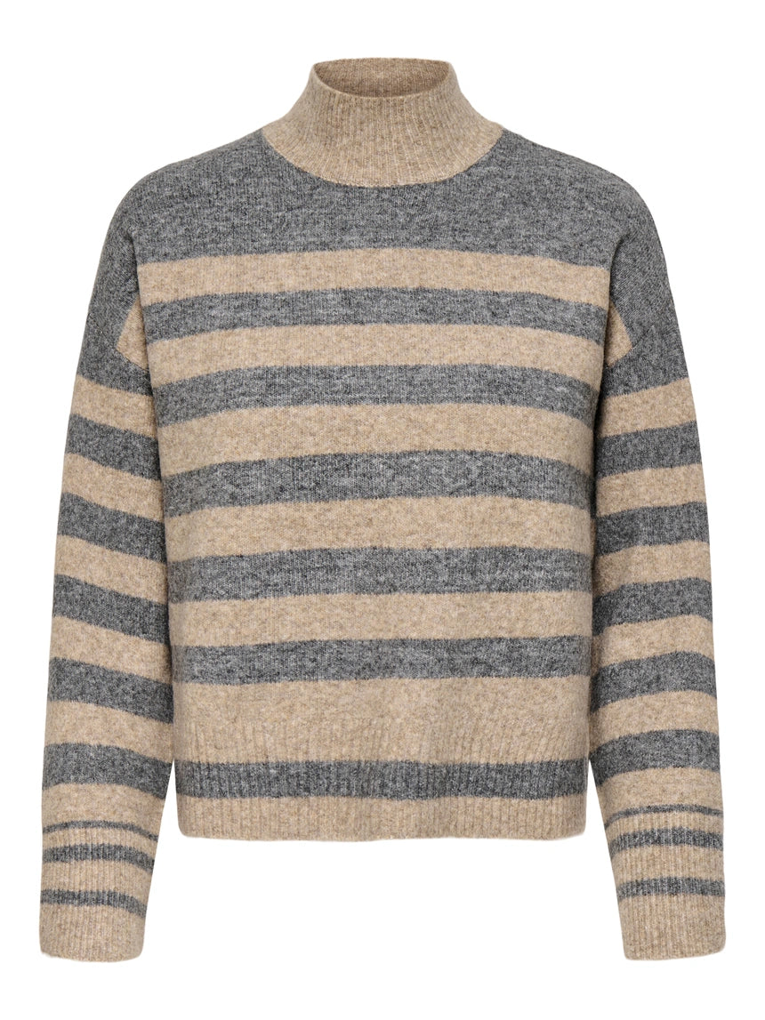 ONLY - Pulover me vija ne ngjyrat bezhe dhe gri