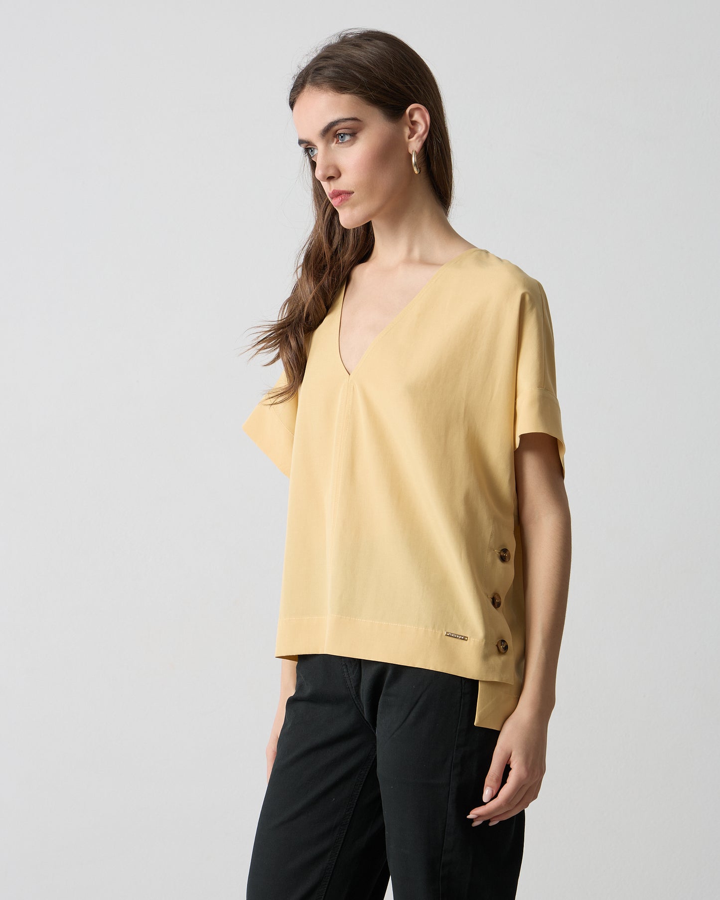 Passager - Bluze e verdhe dhe kafe me jake V dhe detaje ne ane