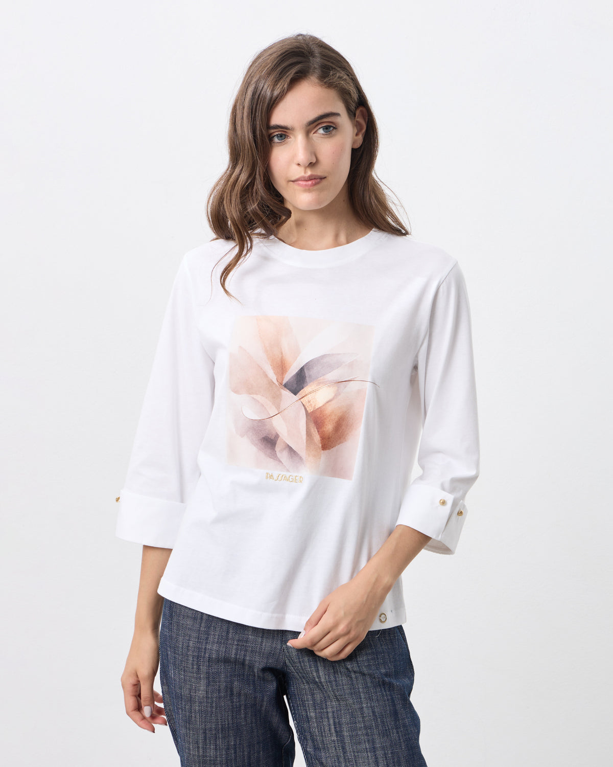 Passager - Bluze e bardhe me menge trecerekshe dhe print