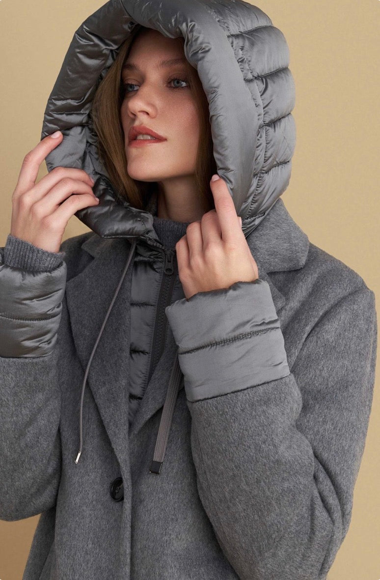 attrattivo - Pallto gri e shkurter me kapuc te shkeputshem