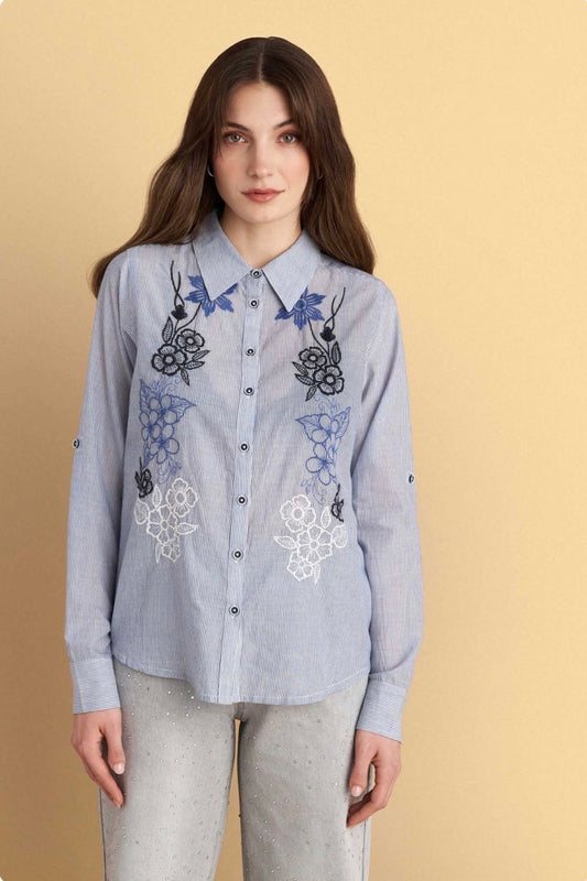 attrattivo - Kemishe blu me vija dhe detaje te qendisura