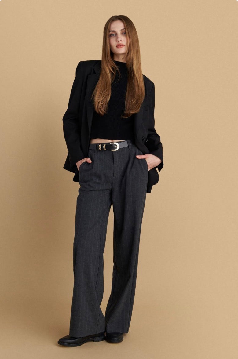 attrattivo - Pantallona gri me vija dhe me llastik ne bel