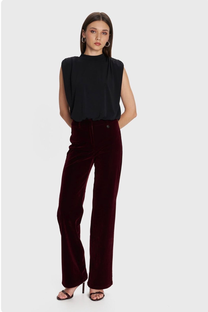 ALE - Pantallona veludhe vishnje dhe e zeze ne prerje te drejte