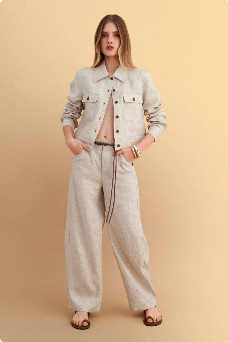 attrattivo - Pantallona lino bezhe