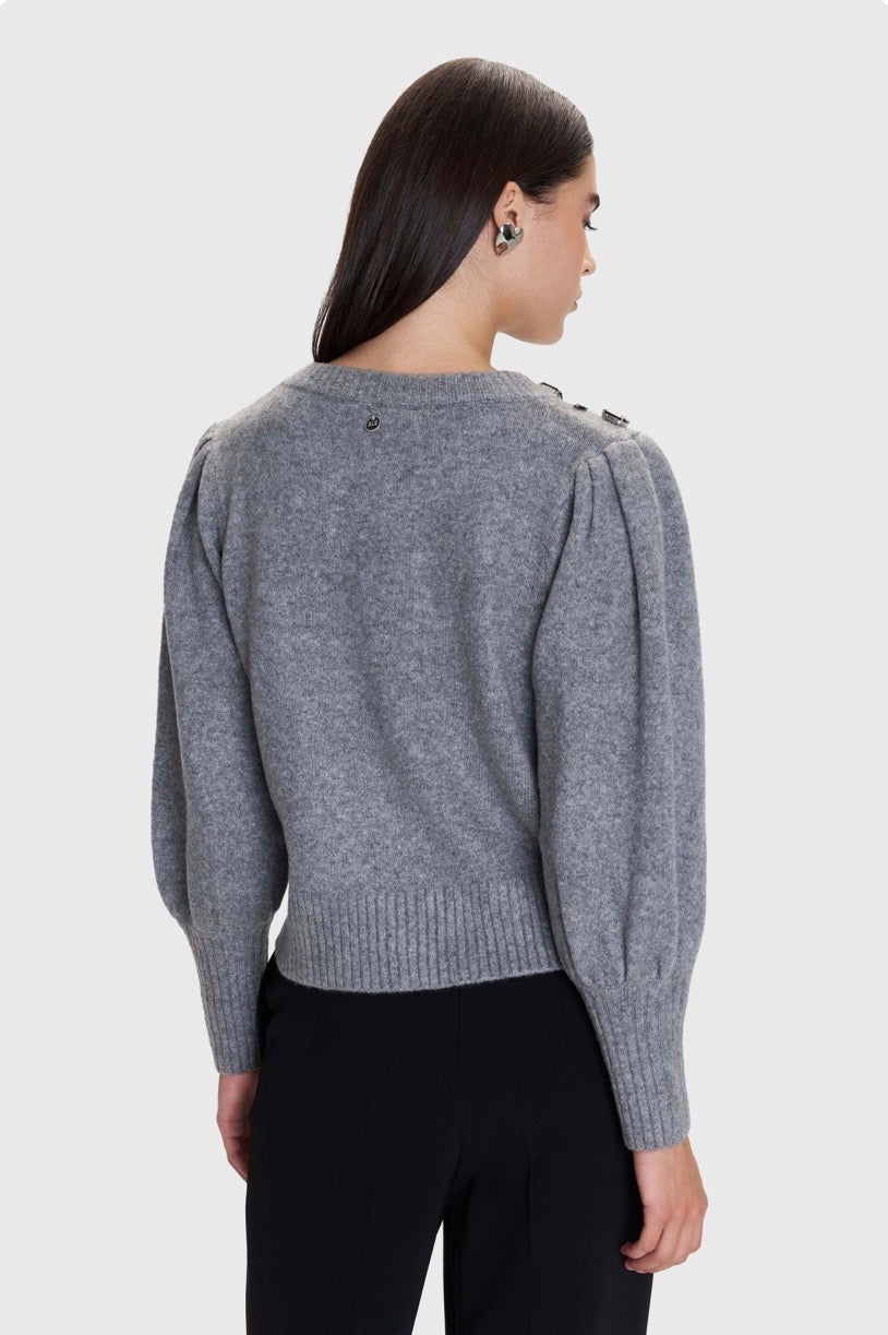 ALE - Pulover gri dhe e bardhe me elemente dekorative