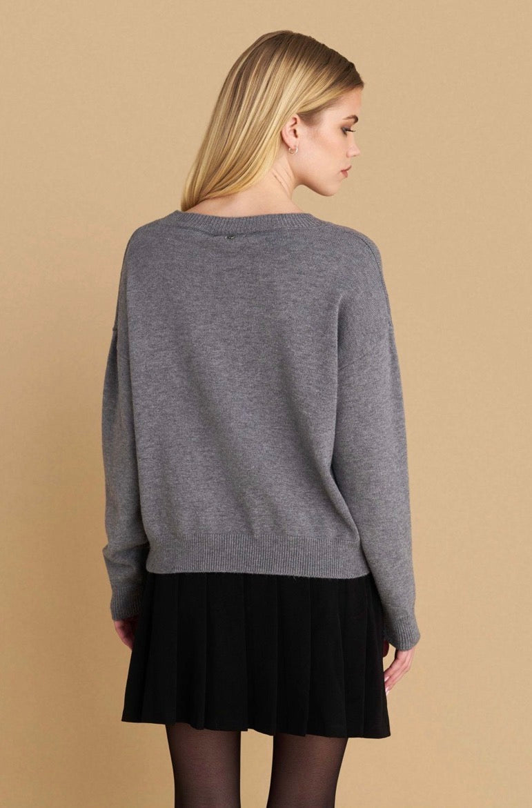 attrattivo - Pulover gri me fjongo dekorative