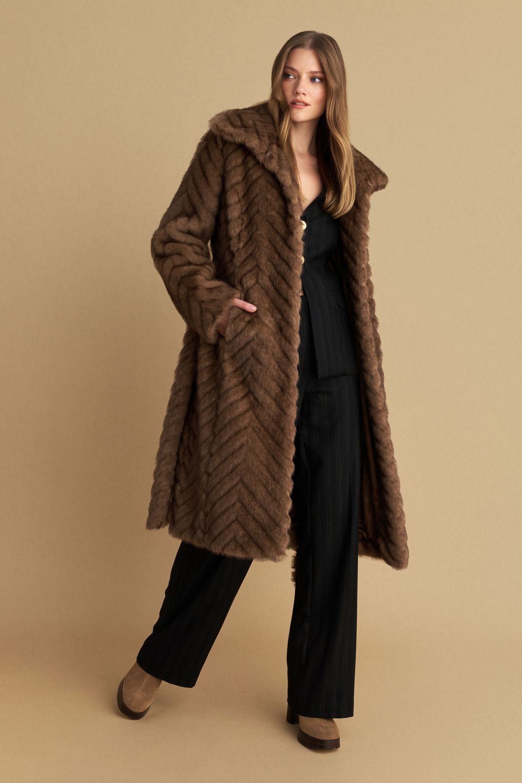 attrattivo - Pallto pellush kaf me lidhje