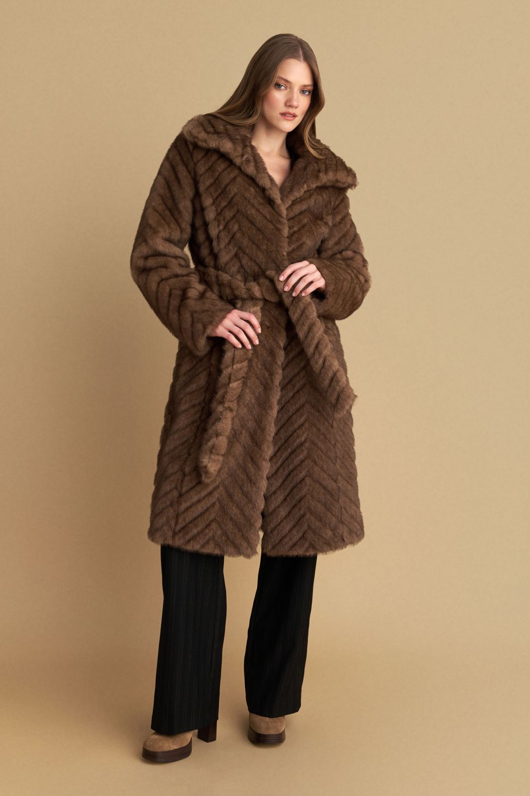 attrattivo - Pallto pellush kaf me lidhje