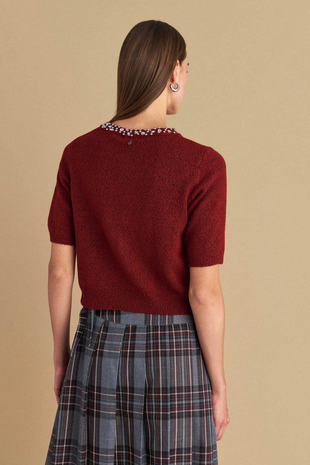 attrattivo - Cardigan i shkurter i kuq dhe roze me elemente dekorative